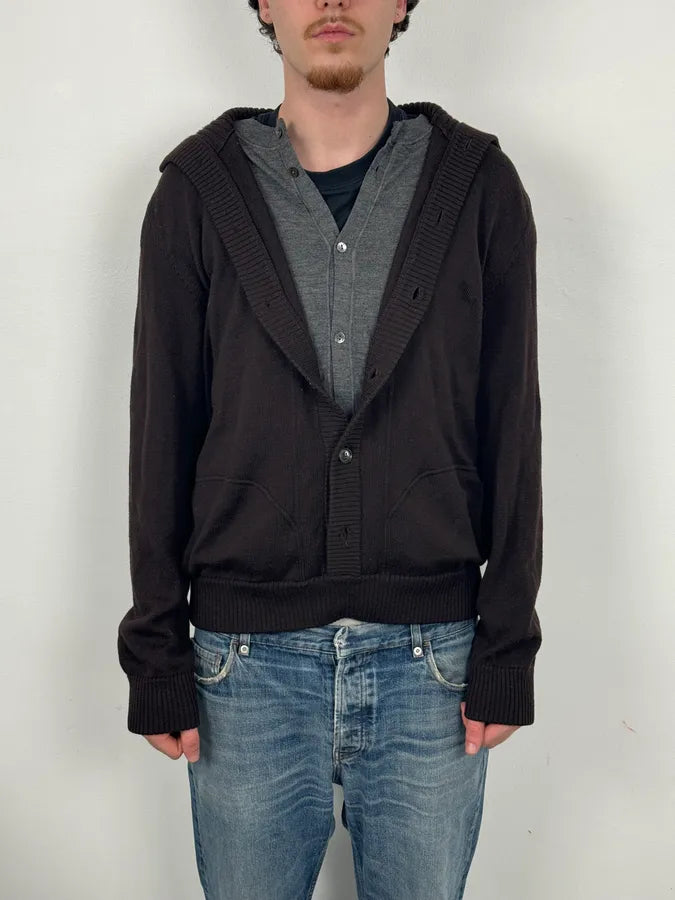 AW2005 Dolce & Gabbana Brown & Grey Layered Double Cardigan Sweater qGaErwU 2