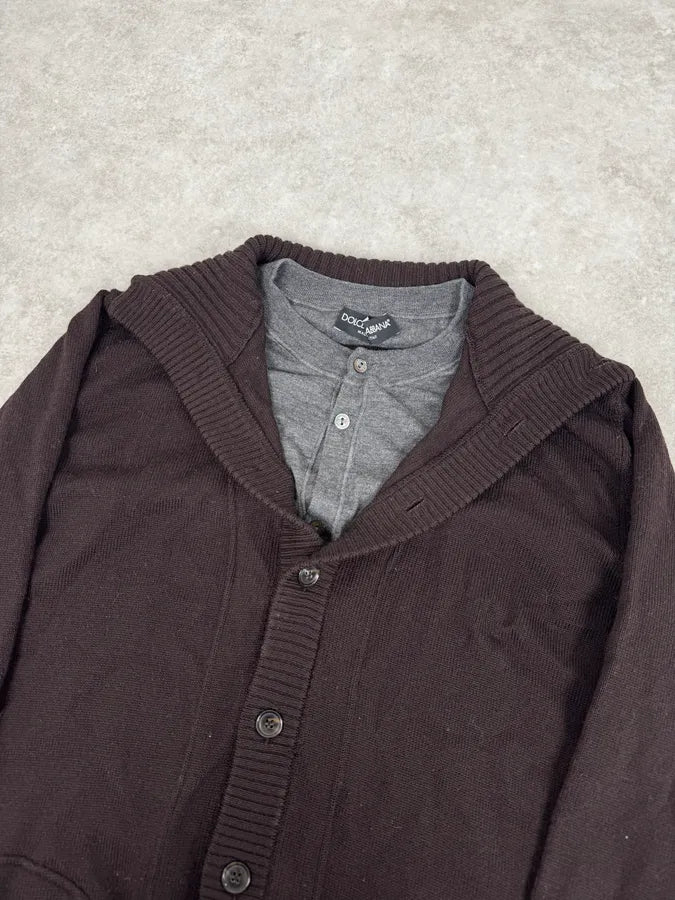 AW2005 Dolce & Gabbana Brown & Grey Layered Double Cardigan Sweater qGaErwU 5