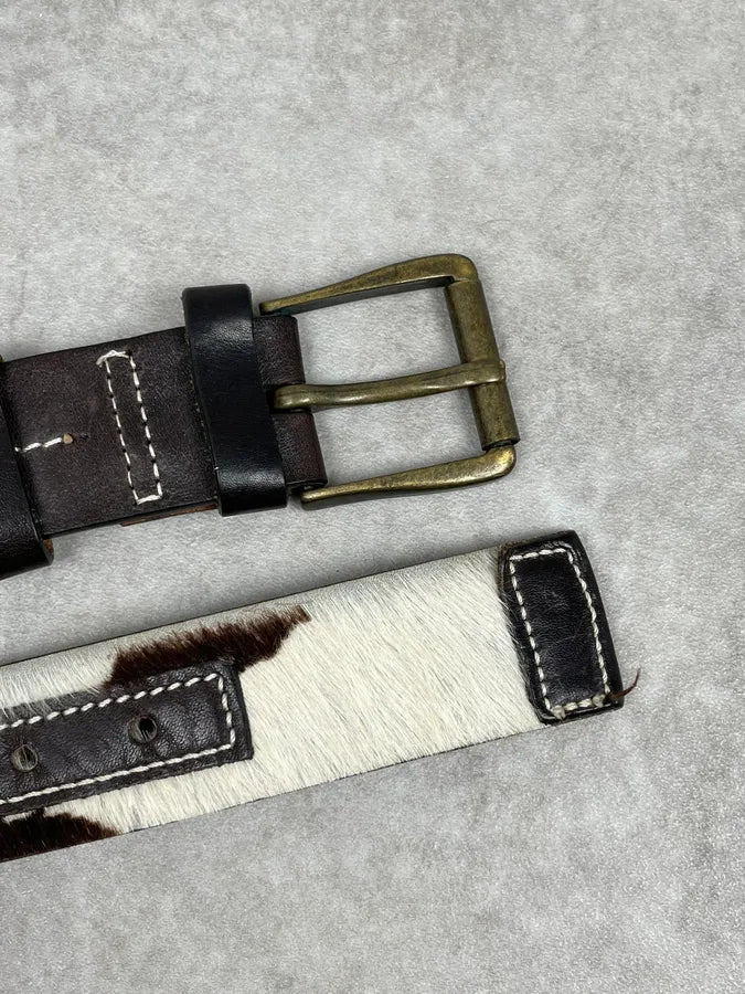 2000s Dolce & Gabbana Brown & White Fur Leather Belt ExFPjcs 4