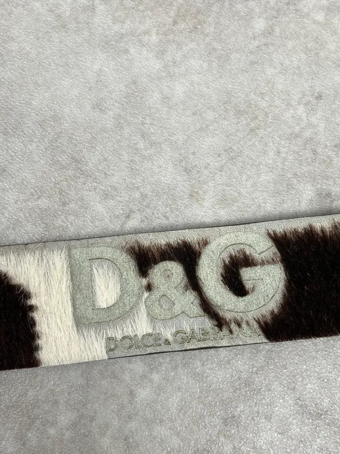 2000s Dolce & Gabbana Brown & White Fur Leather Belt ExFPjcs 5