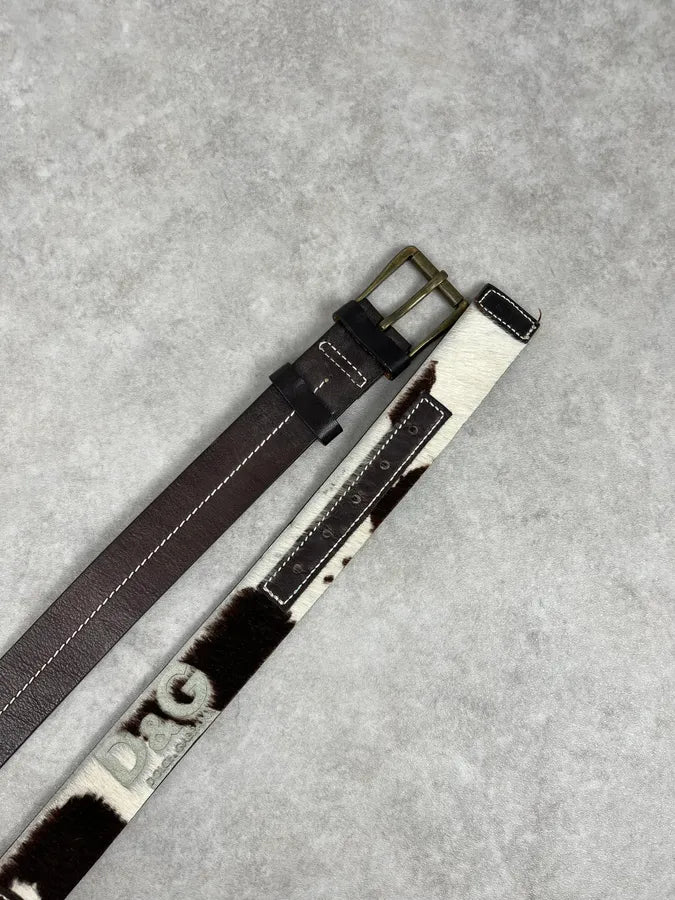 2000s Dolce & Gabbana Brown & White Fur Leather Belt ExFPjcs 2