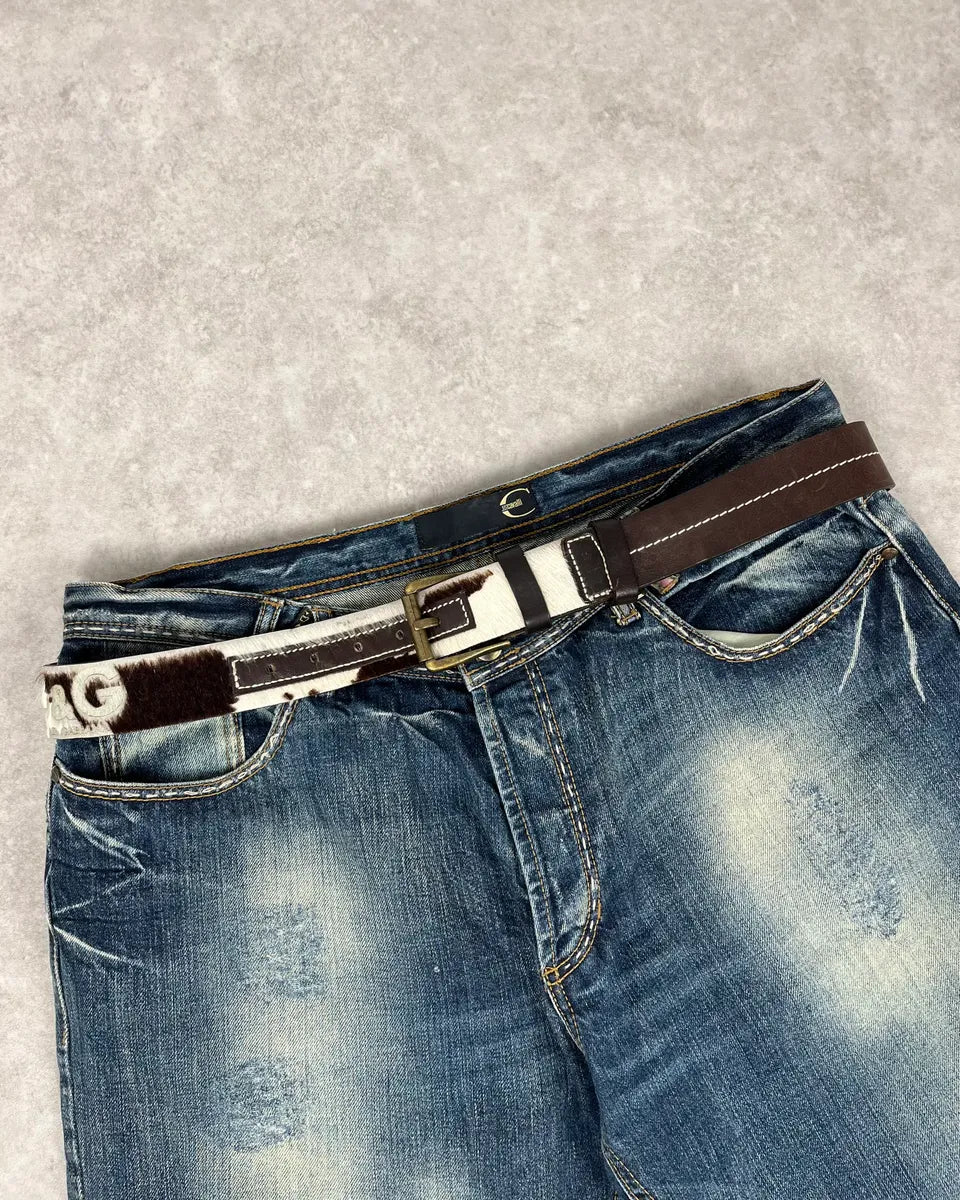 2000s Dolce & Gabbana Brown & White Fur Leather Belt ExFPjcs 0