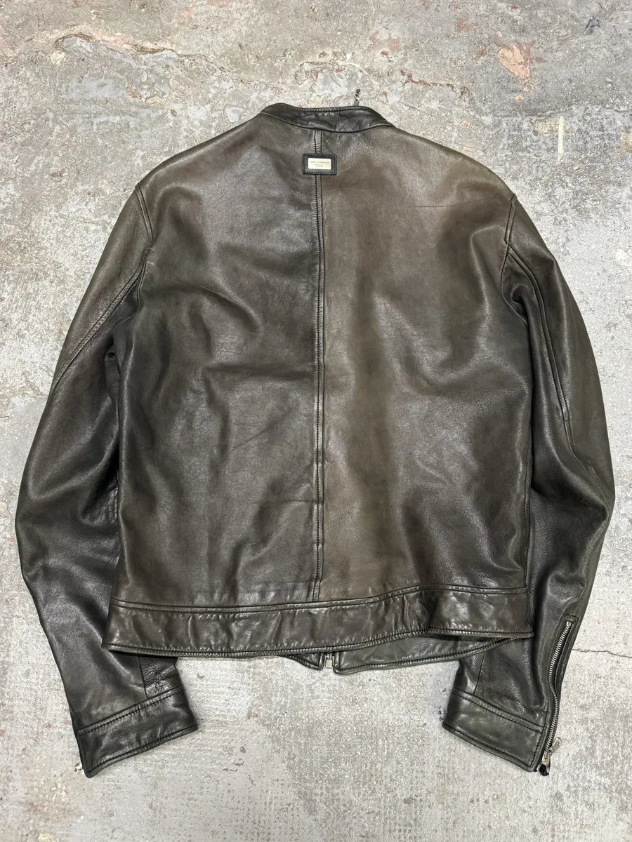 2000s Dolce & Gabbana Brown Biker Lambskin Leather Jacket (M) 1