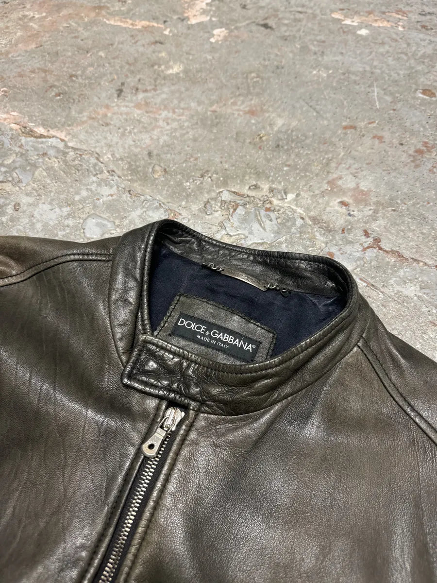 2000s Dolce & Gabbana Brown Biker Lambskin Leather Jacket (M) 10