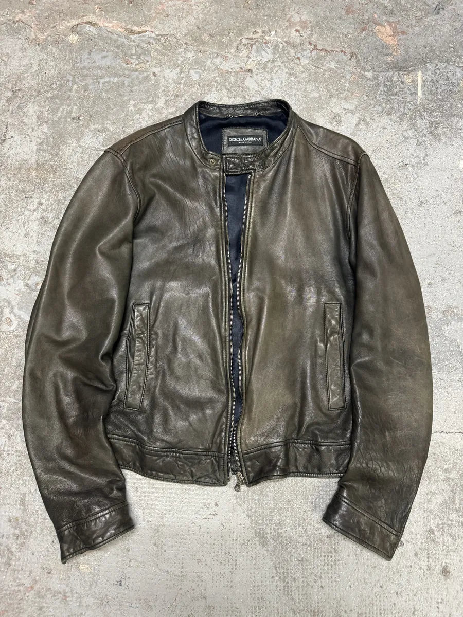 2000s Dolce & Gabbana Brown Biker Lambskin Leather Jacket (M) 4