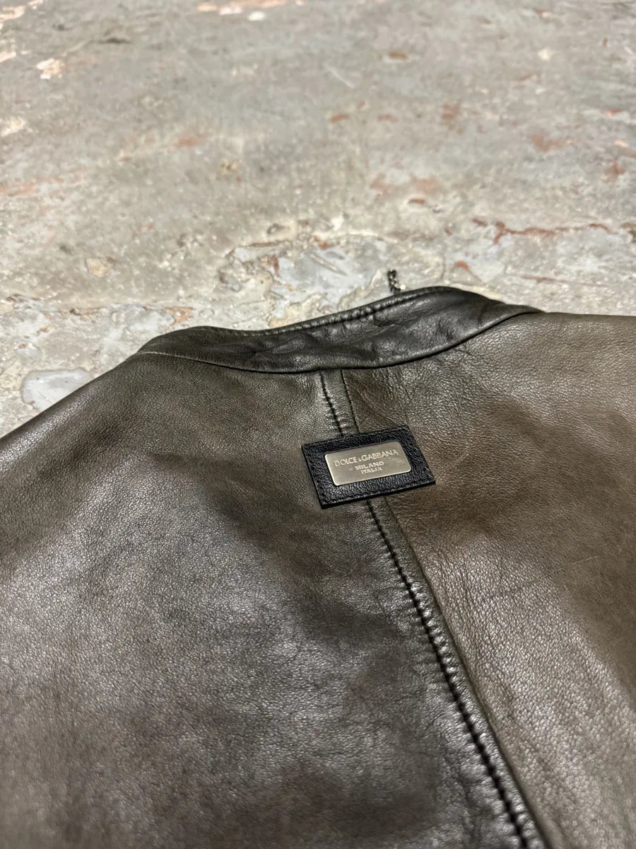 2000s Dolce & Gabbana Brown Biker Lambskin Leather Jacket (M) 5