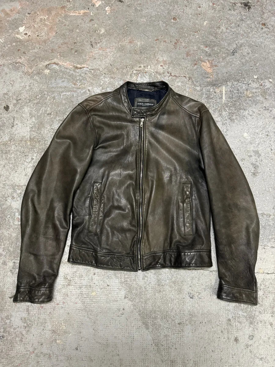 2000s Dolce & Gabbana Brown Biker Lambskin Leather Jacket (M) 6