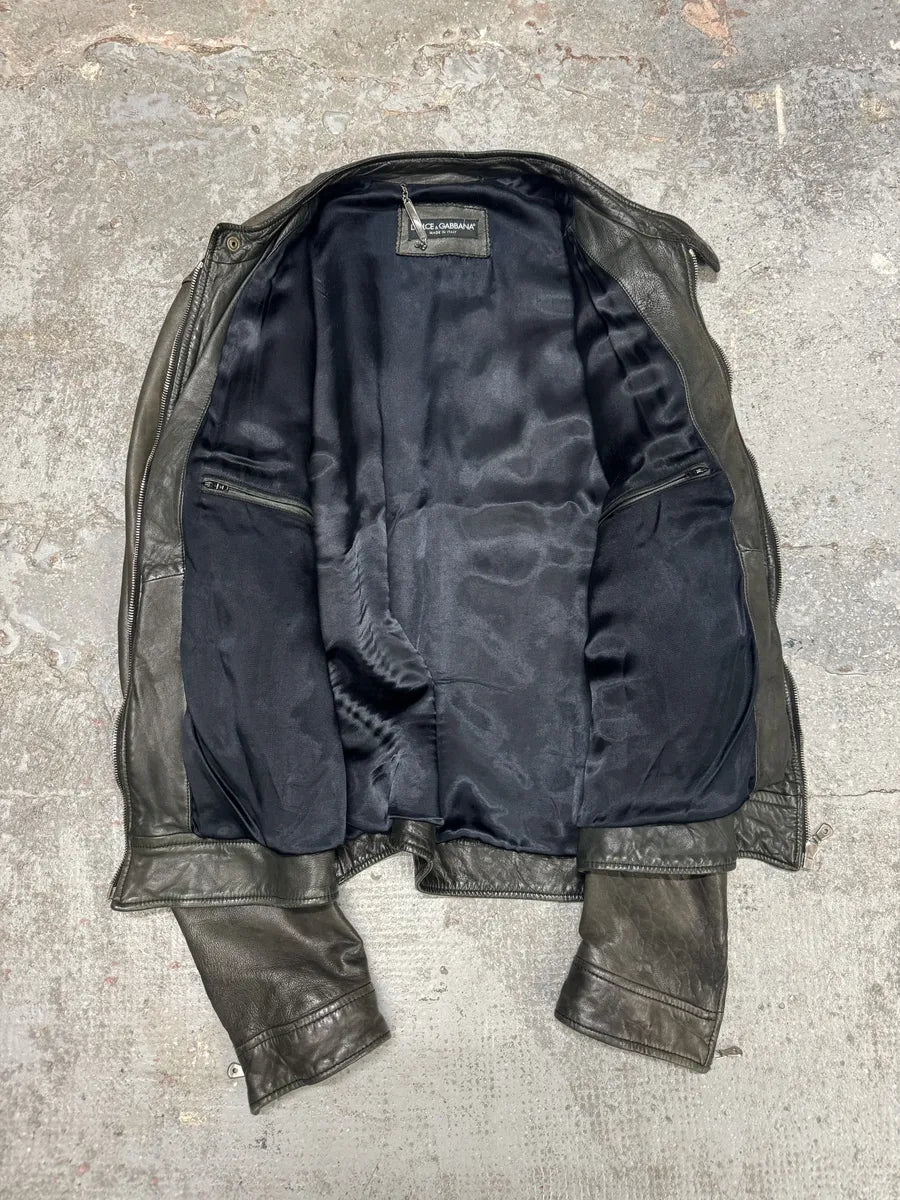 2000s Dolce & Gabbana Brown Biker Lambskin Leather Jacket (M) 7