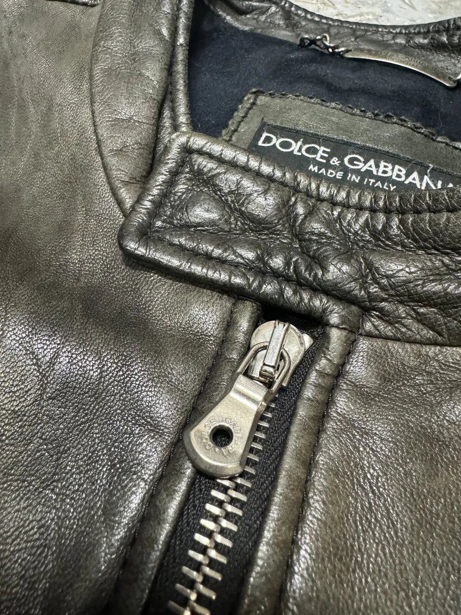 2000s Dolce & Gabbana Brown Biker Lambskin Leather Jacket (M) 8