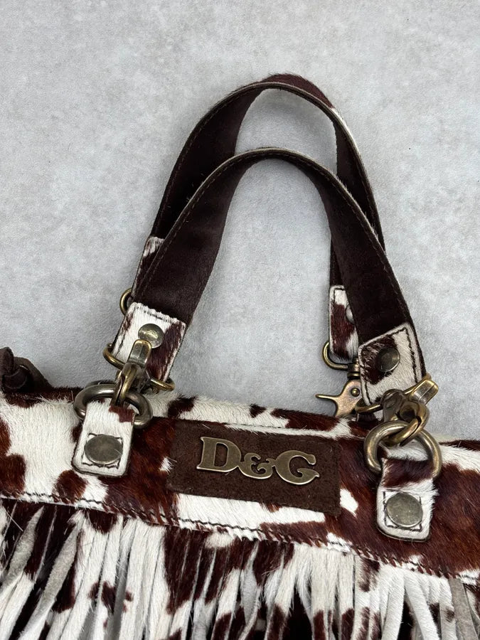 AW2004 Dolce & Gabbana Brown Calf Hair Cow Print Handle Bag JiPbfXu 4