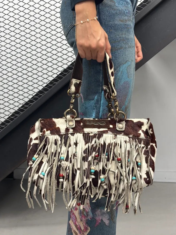 AW2004 Dolce & Gabbana Brown Calf Hair Cow Print Handle Bag JiPbfXu 2
