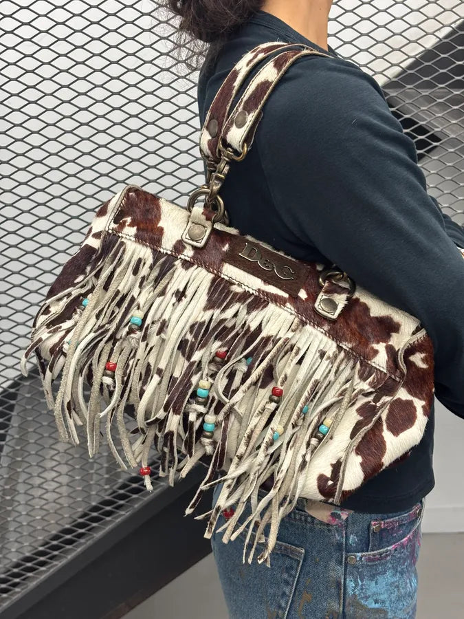 AW2004 Dolce & Gabbana Brown Calf Hair Cow Print Handle Bag JiPbfXu 3