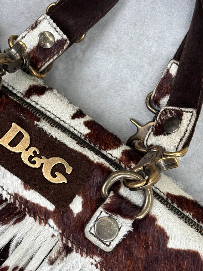 AW2004 Dolce & Gabbana Brown Calf Hair Cow Print Handle Bag JiPbfXu 8