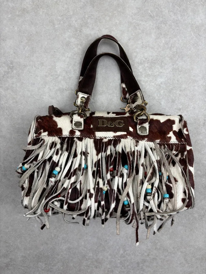 AW2004 Dolce & Gabbana Brown Calf Hair Cow Print Handle Bag JiPbfXu 0
