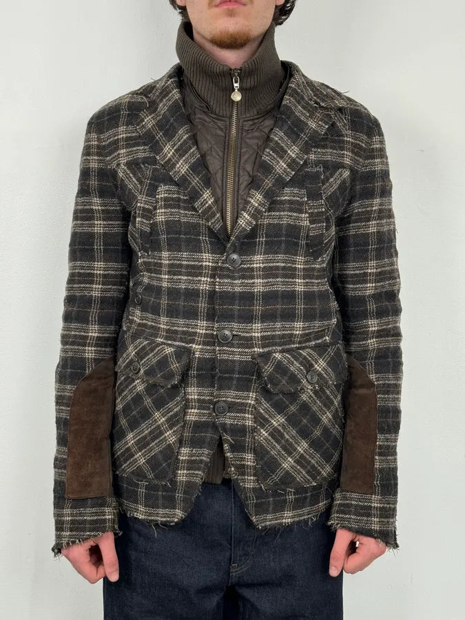 2000s Dolce & Gabbana Brown Checkered Hybrid Wool Jacket  joUsIPe 1
