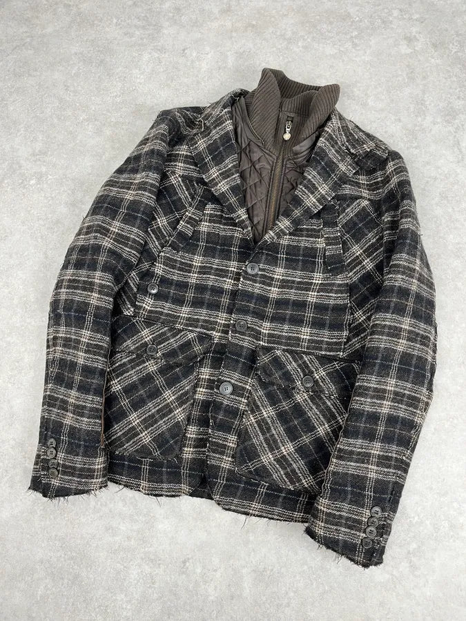 2000s Dolce & Gabbana Brown Checkered Hybrid Wool Jacket  joUsIPe 4