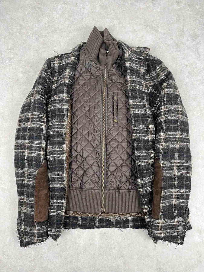 2000s Dolce & Gabbana Brown Checkered Hybrid Wool Jacket  joUsIPe 3