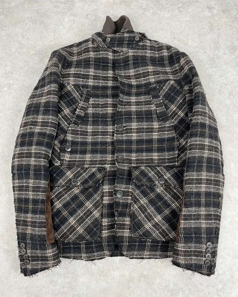 2000s Dolce & Gabbana Brown Checkered Hybrid Wool Jacket  joUsIPe 0