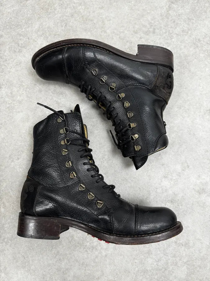 AW2006 Dolce & Gabbana Black Combat Leather Boots PcHYESt 1
