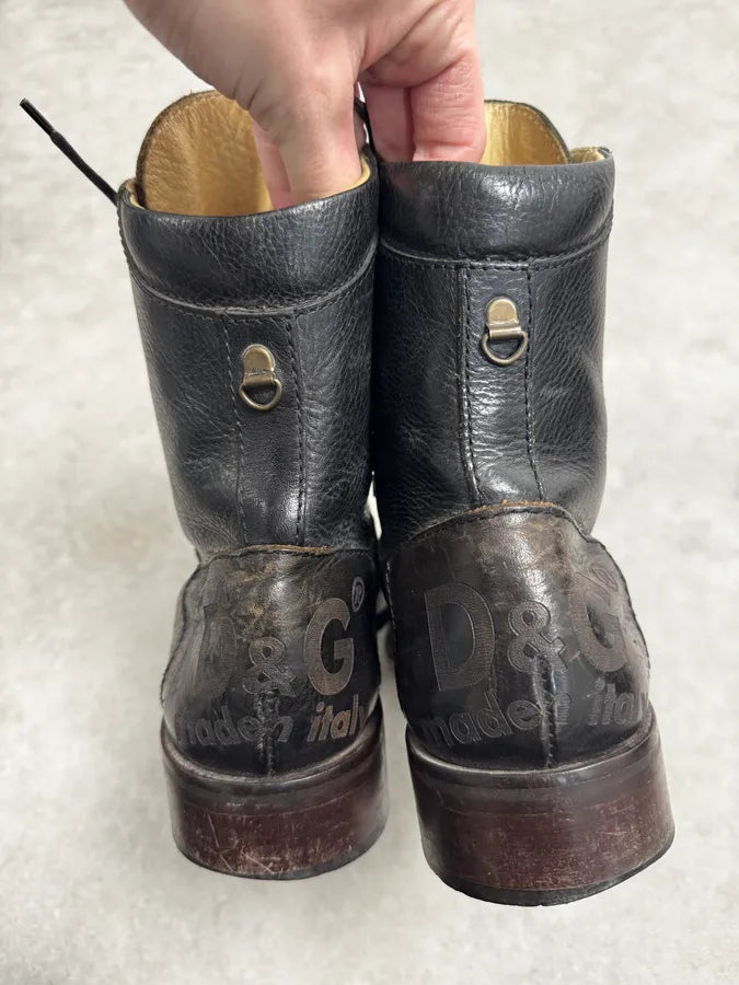 AW2006 Dolce & Gabbana Black Combat Leather Boots PcHYESt 5