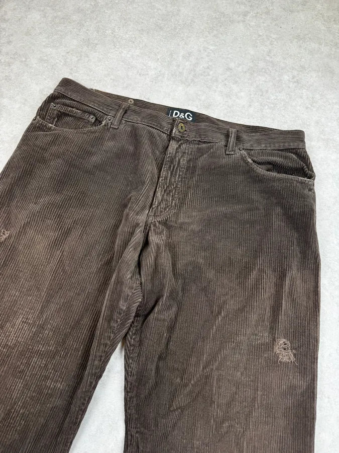 2000s Dolce & Gabbana Brown Corduroy Distressed Pants upALweG 5
