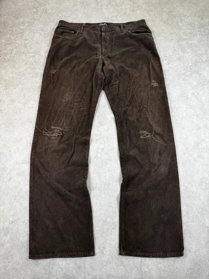2000s Dolce & Gabbana Brown Corduroy Distressed Pants upALweG 3