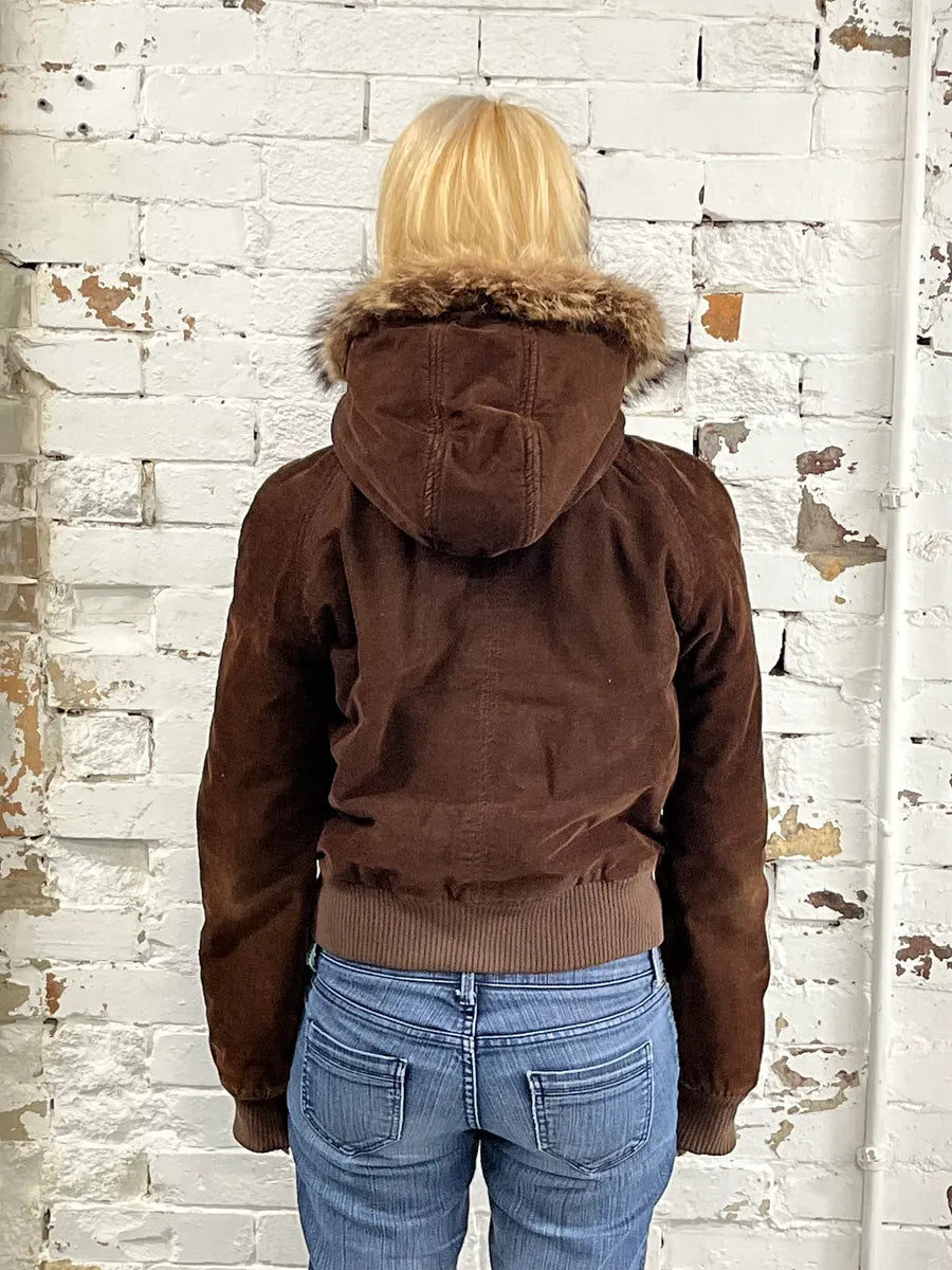 2000s Dolce & Gabbana Brown Corduroy Fur Hood Buttoned Jacket xXWapcx 2