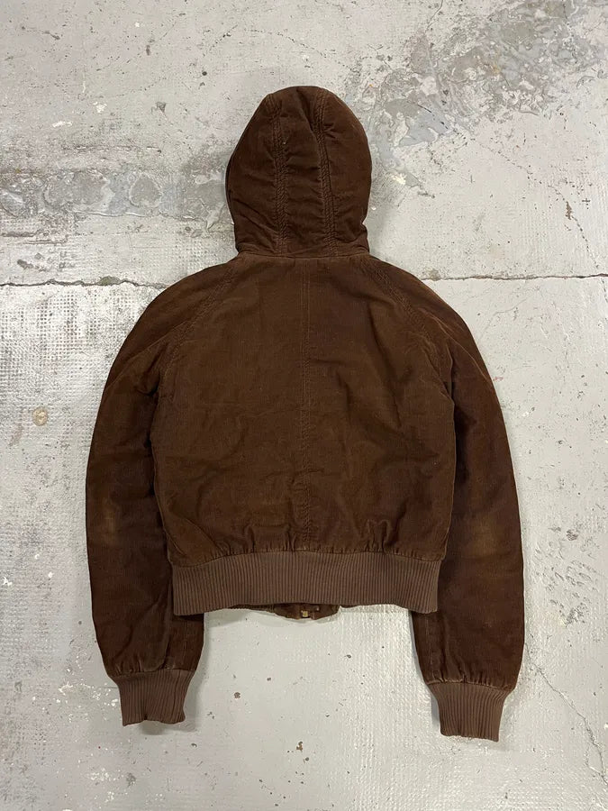 2000s Dolce & Gabbana Brown Corduroy Fur Hood Buttoned Jacket xXWapcx 6