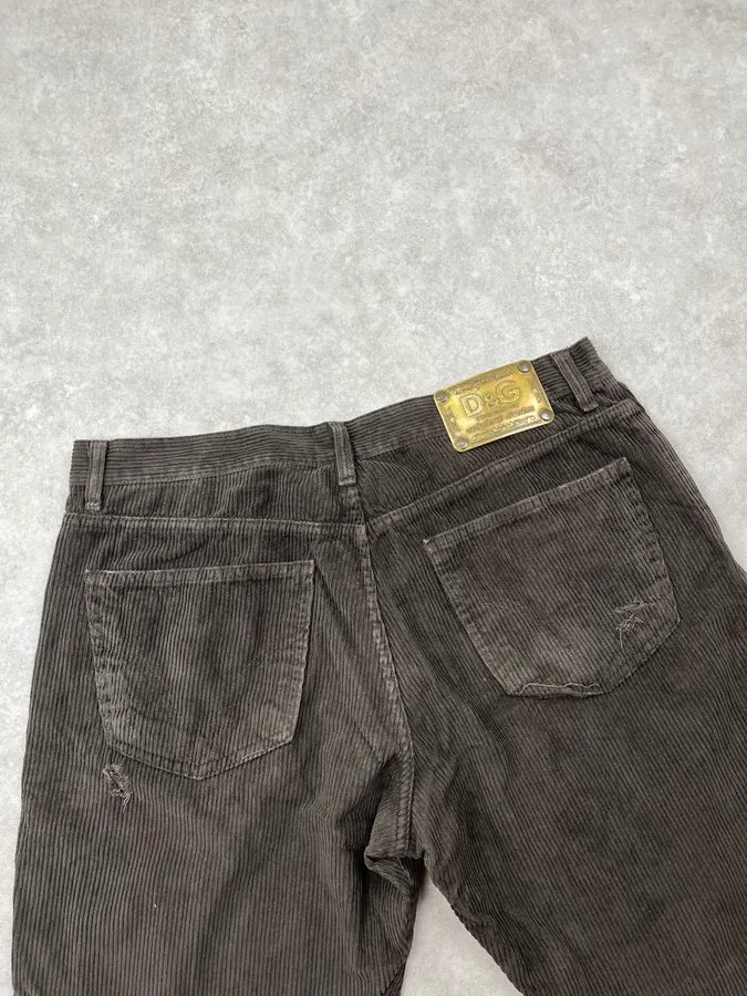 2000s Dolce & Gabbana Brown Distressed Corduroy Pants kjepKYH 7