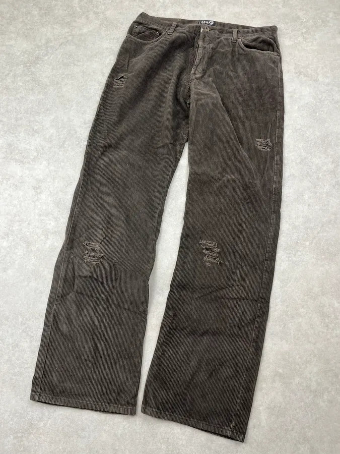 2000s Dolce & Gabbana Brown Distressed Corduroy Pants kjepKYH 5