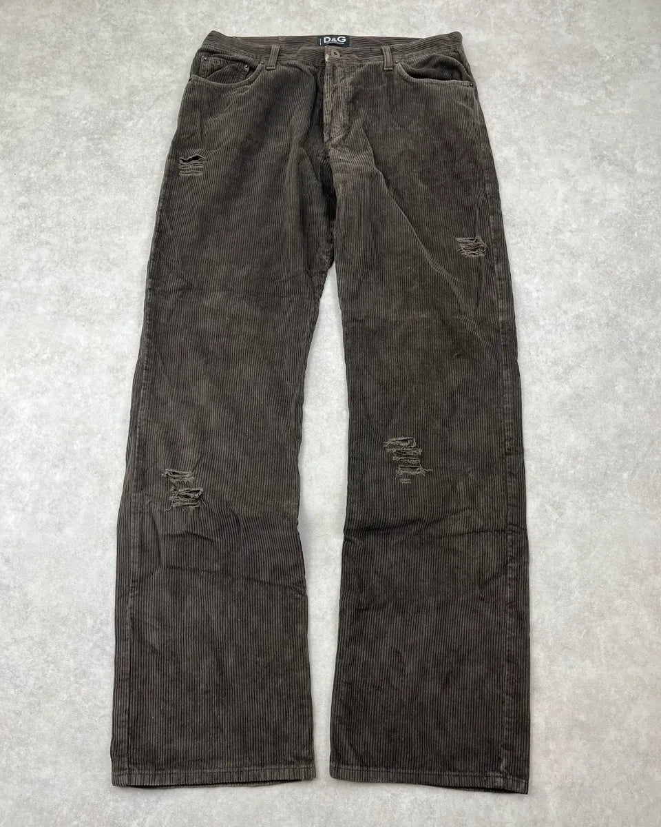 2000s Dolce & Gabbana Brown Distressed Corduroy Pants kjepKYH 0