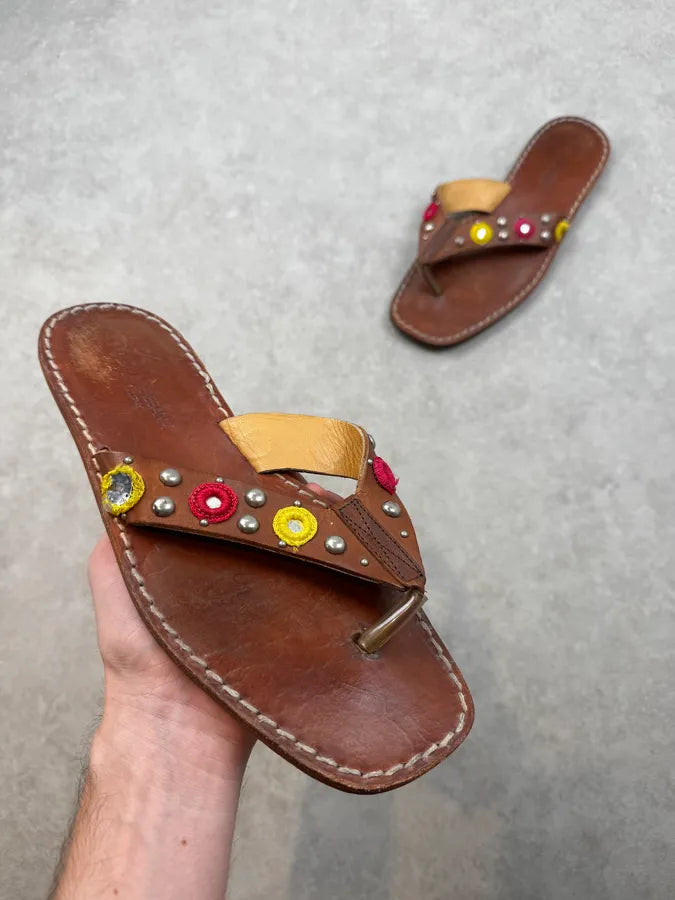 2000s Dolce & Gabbana Brown Embellished Oriental Sandals YTbexwJ 0