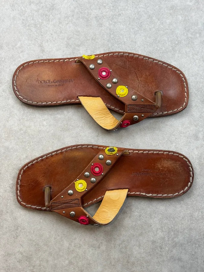 2000s Dolce & Gabbana Brown Embellished Oriental Sandals YTbexwJ 4