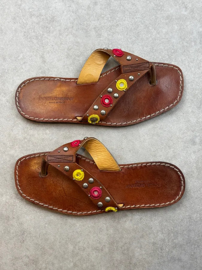 2000s Dolce & Gabbana Brown Embellished Oriental Sandals YTbexwJ 3