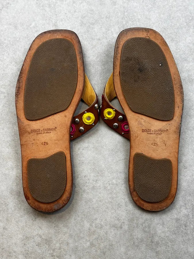 2000s Dolce & Gabbana Brown Embellished Oriental Sandals YTbexwJ 6