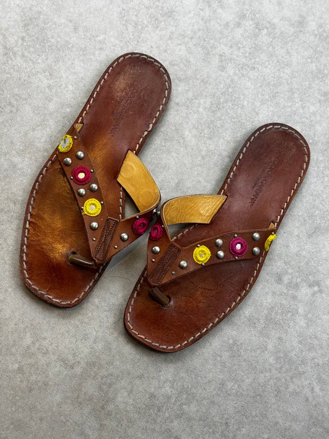 2000s Dolce & Gabbana Brown Embellished Oriental Sandals YTbexwJ 2