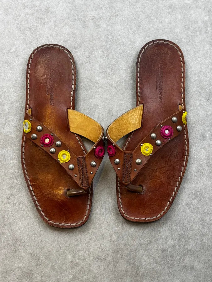 2000s Dolce & Gabbana Brown Embellished Oriental Sandals YTbexwJ 1