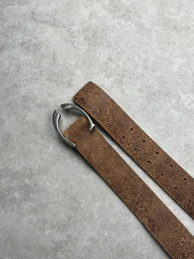 2000s Cavalli Brown Eroded Leather Belt IPpeaUL 2