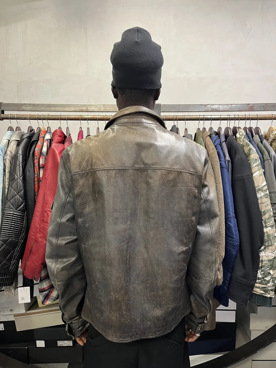 2000s Dolce & Gabbana Brown Eroded Leather Jacket plAPQfi 2