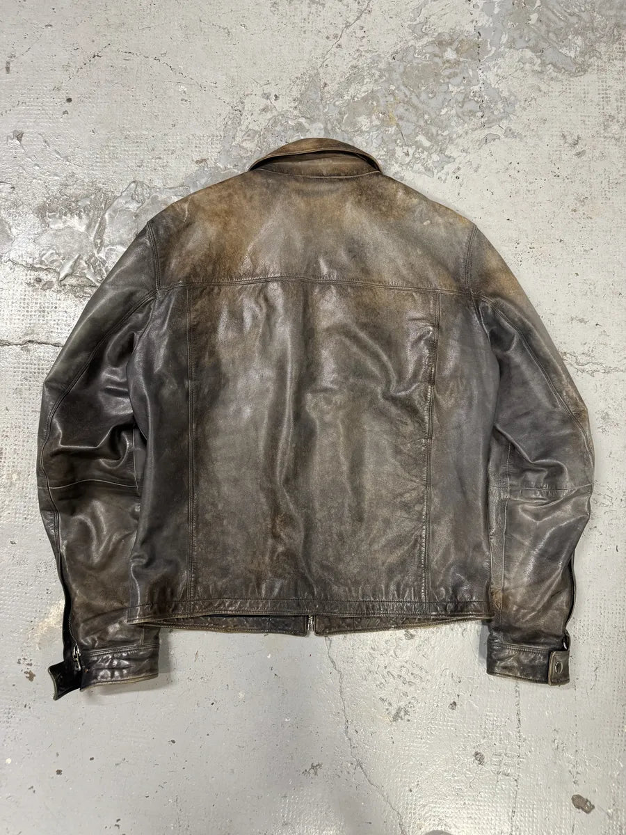 2000s Dolce & Gabbana Brown Eroded Leather Jacket plAPQfi 3