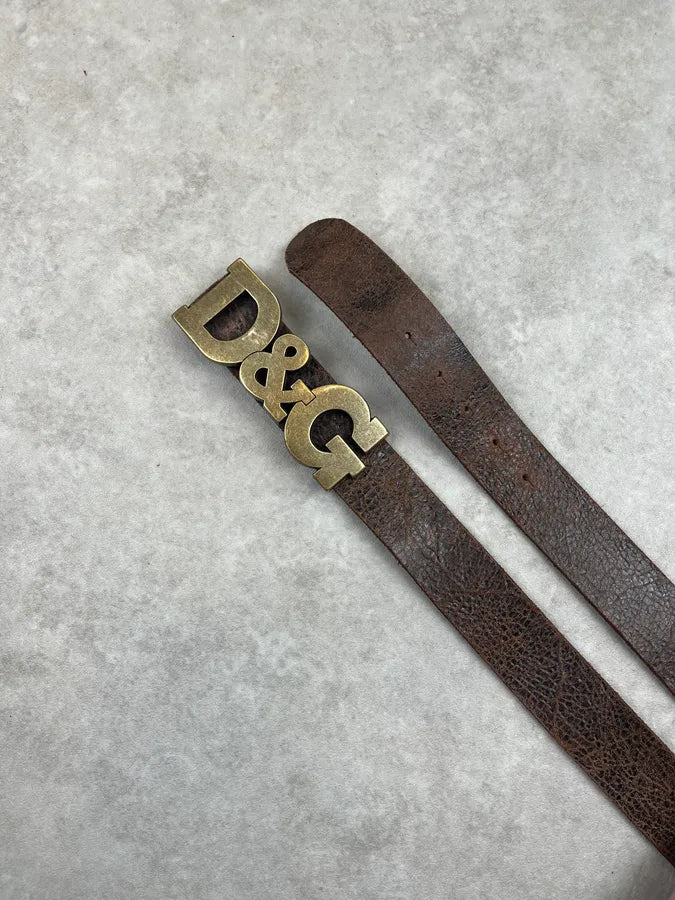 2000s Dolce & Gabbana Brown Eroded Leather Logo Belt YJTJgau 3