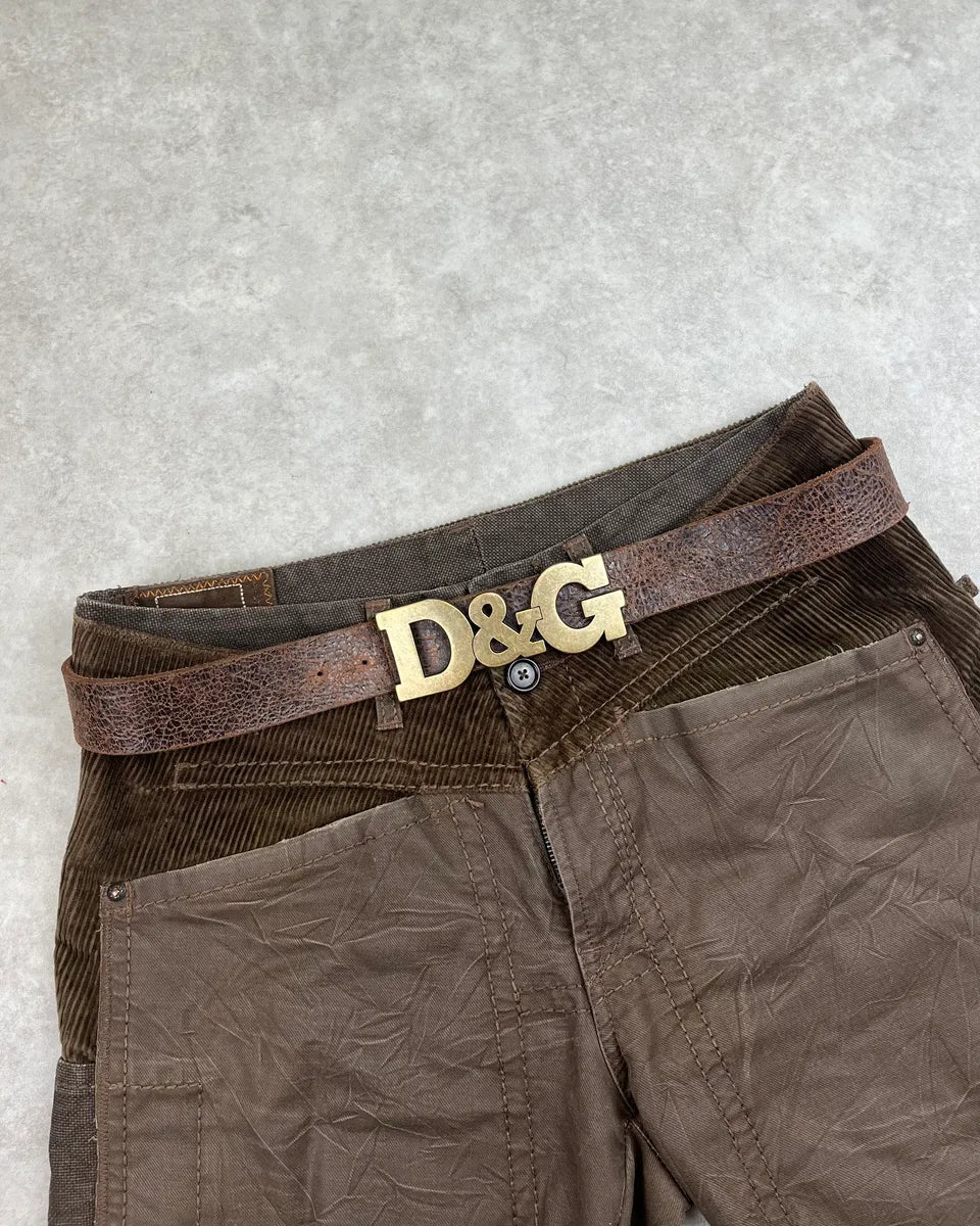 2000s Dolce & Gabbana Brown Eroded Leather Logo Belt YJTJgau 0