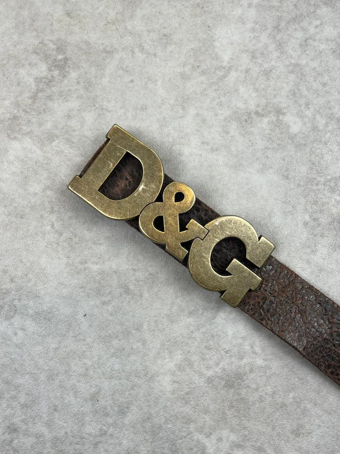 2000s Dolce & Gabbana Brown Eroded Leather Logo Belt YJTJgau 7
