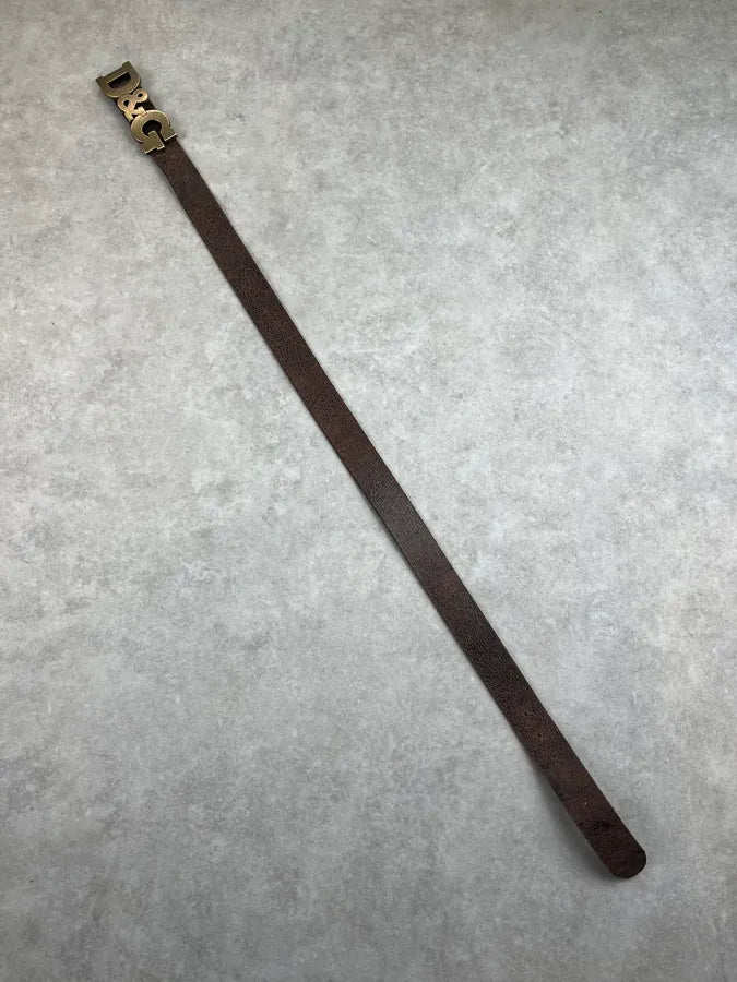 2000s Dolce & Gabbana Brown Eroded Leather Logo Belt YJTJgau 5