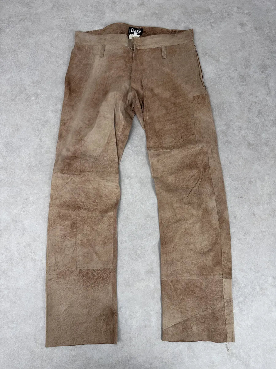 2000s Dolce & Gabbana Brown Eroded Leather Pants VxWBUJQ 0