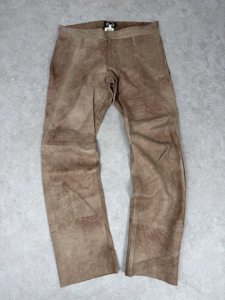 2000s Dolce & Gabbana Brown Eroded Leather Pants VxWBUJQ 5