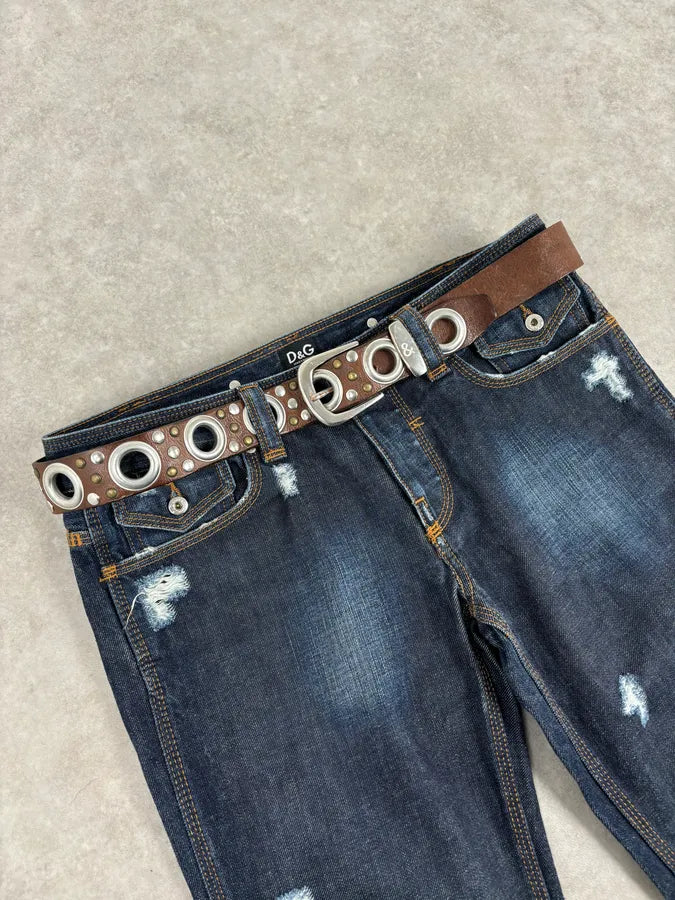 2000s Dolce & Gabbana Brown Eyled Leather Belt byxLYKl 0