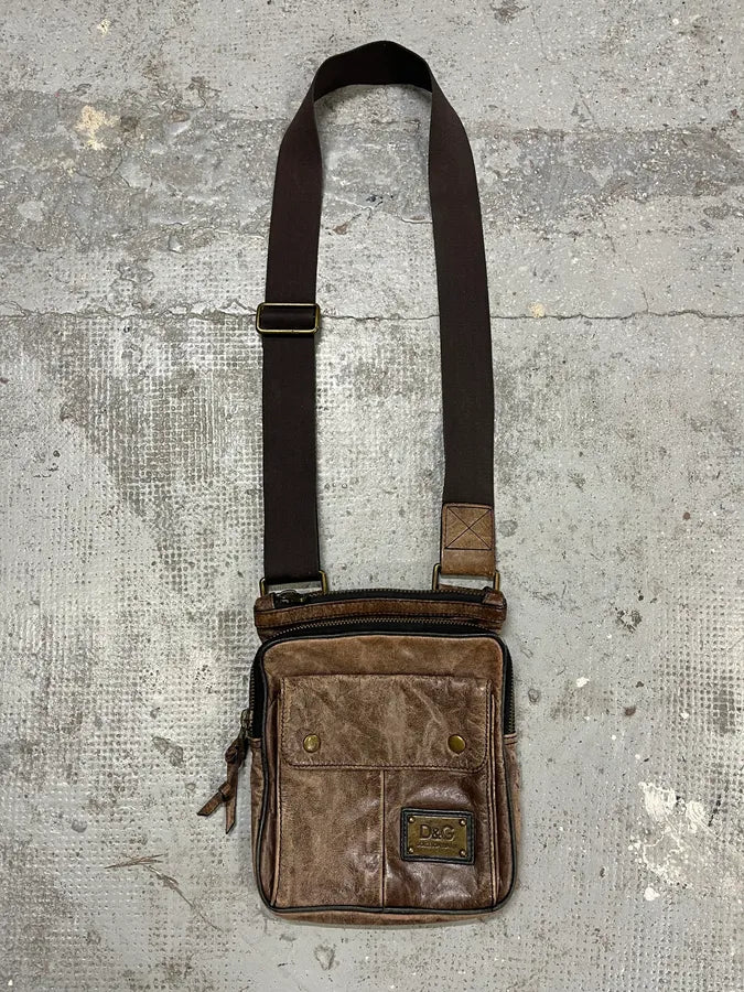 2000s Dolce & Gabbana Brown Faded Leather Shoulder Bag AfFUWKA 0