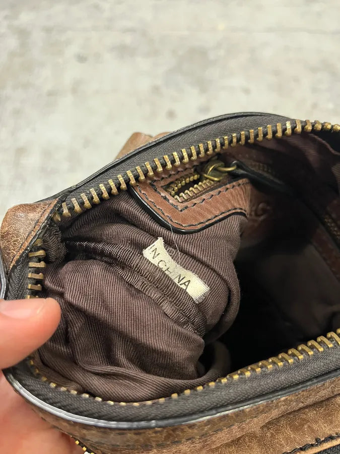 2000s Dolce & Gabbana Brown Faded Leather Shoulder Bag AfFUWKA 9