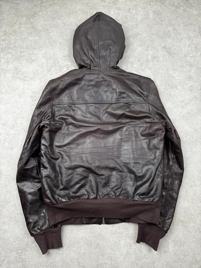 AW2003 Dolce & Gabbana Brown Front Zips Hooded Leather Jacket vjeNPWo 2